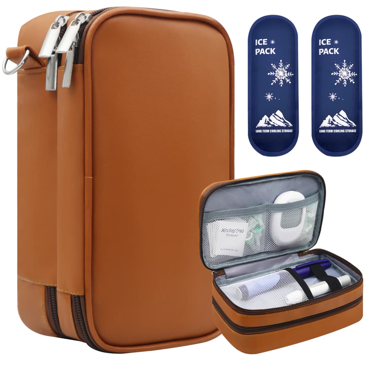 Brown Portable Diabetic Supplies Organizer Bag, Single Layer/Double Layer Insulin Travel Case, Bag Only