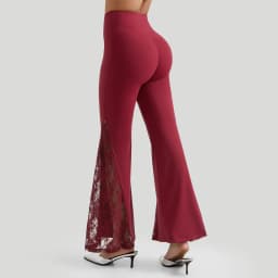 Women High Waist Long Pants Femme Seamed Hip Lifting Sexy Lace Patchwork Streetwear Casual Vintage Wid Leg Trousers Flare Pants