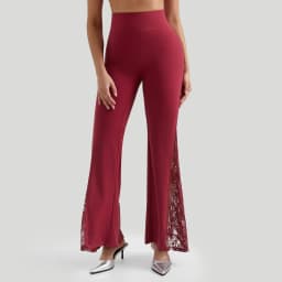 Women High Waist Long Pants Femme Seamed Hip Lifting Sexy Lace Patchwork Streetwear Casual Vintage Wid Leg Trousers Flare Pants