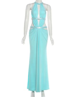 Sisterlinda Elegant Sequin Patchwork Hollow Dress Women Fashion Sexy Halter Backless Ruched Trend Vacation Party Club Bodycon