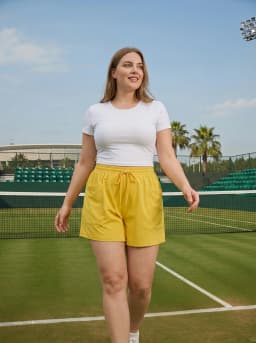 Rosa Fera Plus Size Women Solid Color High Waist Drawstring Pocket Loose Fit Shorts