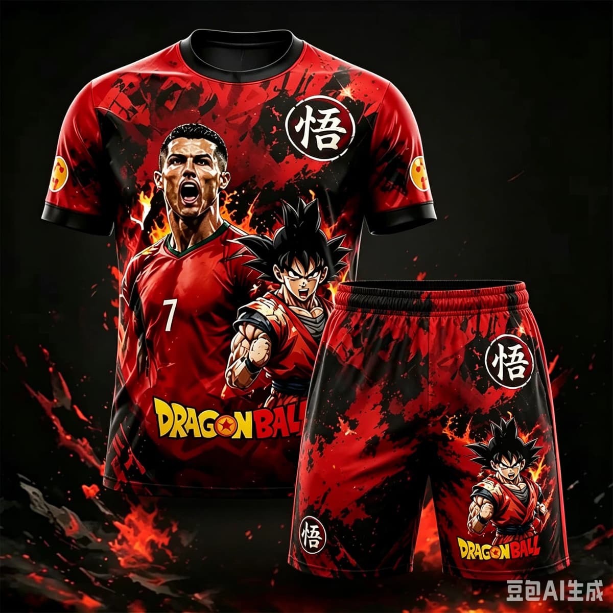 Summer Super Sail Dragon Ball/Ronaldo Joint T-shirt and Shorts Set for Children/adults Plus Size Quick Drying Soccer Sportswear