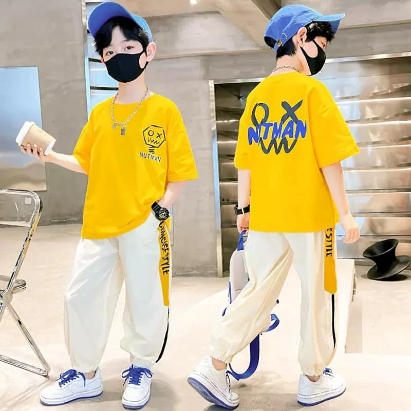 Summer Teens Boys Clothing Set Cotton Letter Short Sleeve T-shirt Pants 2Pc For 4-12Years Kids Clothes Suit Child Casual Outfits
