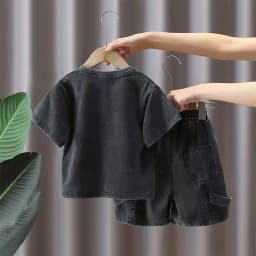 Toddler Boys 2Pcs Summer Outfits Letter Short Sleeve T-Shirt Washed Denim Shorts Set Kids Boys Casual Streetwear Clothes 2-6Year