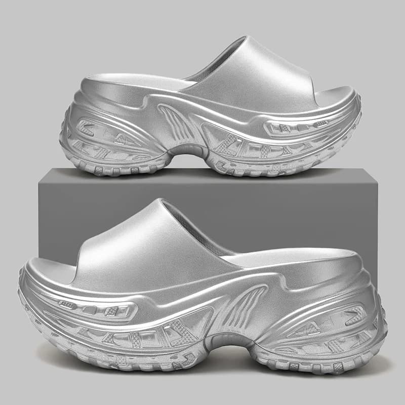 Silver Chunky Platform Slippers Women 2026 Summer Thick Bottom Heighten Sandals Woman Fashion Non Slip Wedges Sandals Female