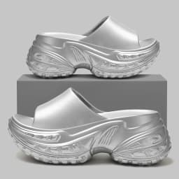 Silver Chunky Platform Slippers Women 2026 Summer Thick Bottom Heighten Sandals Woman Fashion Non Slip Wedges Sandals Female