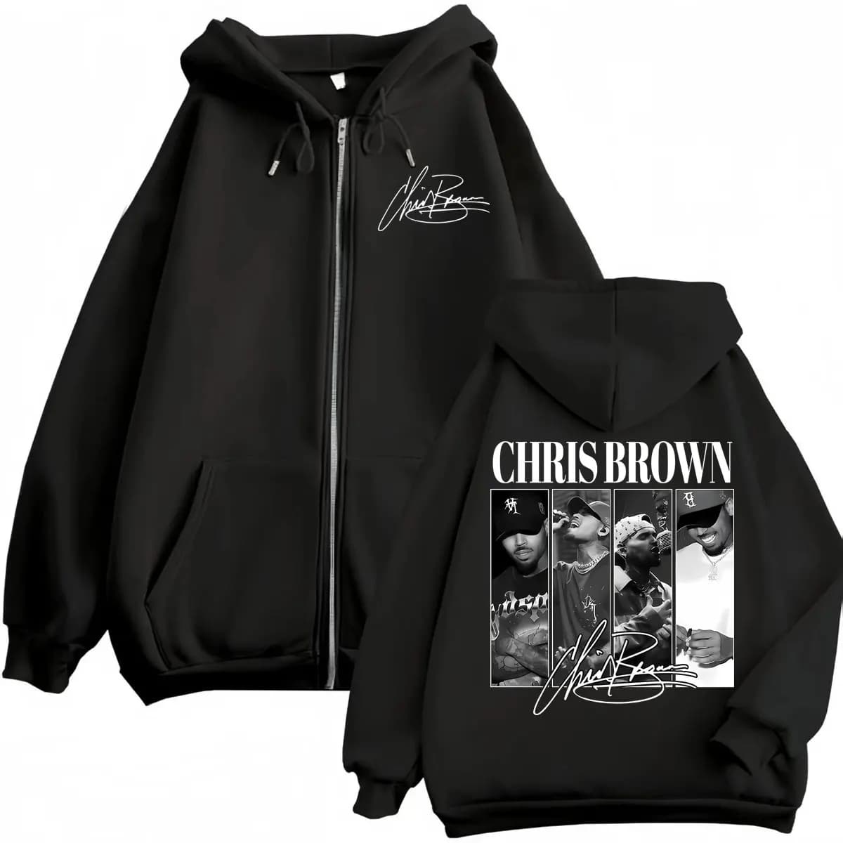 Rapper Chris Brown Graphic Zipper Hoodies Men Women Vintage Fashion Zip Up Pullovers Harajuku Hip Hop Long Sleeve Sweatshirts