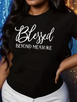 Plus Size Women's Blessed Beyond Measure Design Pattern Print T-shirt Summer Minimalist Casual Texture High Quality Loose Tops