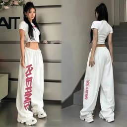 High Waist Hip-hop Sports Pants for Women Street Dance Y2K Letter Print Vintage Trousers Summer New Kids Fashion