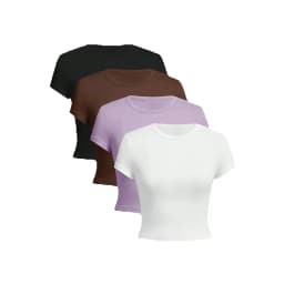 4PC-2026 Casual and Elegant Women's Style - Four Color Round Neck Short Sleeved Solid Color Tight Short T-Shirt 4-Piece Set