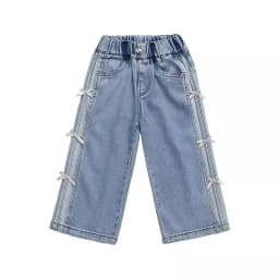 Girls Bow Print Denim Pants New BlingBling Diamond Jeans Children Clothes Kids Straight Wide-legged Pants Loose Trousers 2-8 Yea