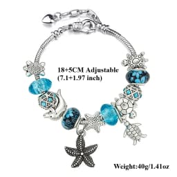 New In Classic Blue Ocean Style Starfish Turtle Pendant Beaded Bracelets Silver Plated DIY Sea Animal Charm Bracelet Casual Gift
