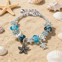 New In Classic Blue Ocean Style Starfish Turtle Pendant Beaded Bracelets Silver Plated DIY Sea Animal Charm Bracelet Casual Gift