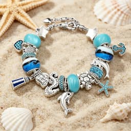 New In Classic Blue Ocean Style Starfish Turtle Pendant Beaded Bracelets Silver Plated DIY Sea Animal Charm Bracelet Casual Gift