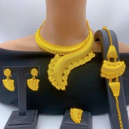 Ethiopian 24k Gold Color Necklace Earrings Set For Lady Africa Big Pendant Choker Jewelry Wedding Party Accessories