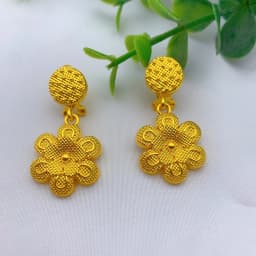 Ethiopian 24k Gold Color Necklace Earrings Set For Lady Africa Big Pendant Choker Jewelry Wedding Party Accessories