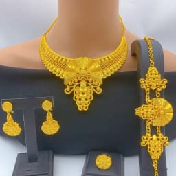 Ethiopian 24k Gold Color Necklace Earrings Set For Lady Africa Big Pendant Choker Jewelry Wedding Party Accessories