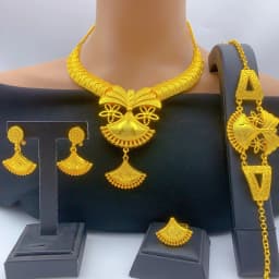 Ethiopian 24k Gold Color Necklace Earrings Set For Lady Africa Big Pendant Choker Jewelry Wedding Party Accessories
