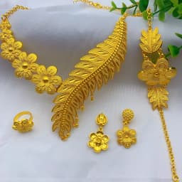 Ethiopian 24k Gold Color Necklace Earrings Set For Lady Africa Big Pendant Choker Jewelry Wedding Party Accessories