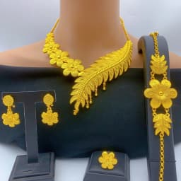 Ethiopian 24k Gold Color Necklace Earrings Set For Lady Africa Big Pendant Choker Jewelry Wedding Party Accessories