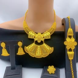 Ethiopian 24k Gold Color Necklace Earrings Set For Lady Africa Big Pendant Choker Jewelry Wedding Party Accessories