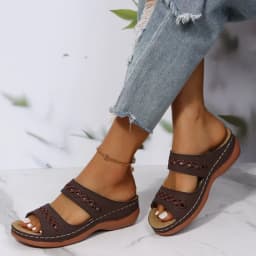 Hollow Slides Summer Women Sandals Slippers Comfortable Wedges Sandals Leisure Beach Roman Leather Women Slippers Zapatos Mujer