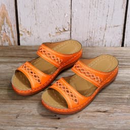 Hollow Slides Summer Women Sandals Slippers Comfortable Wedges Sandals Leisure Beach Roman Leather Women Slippers Zapatos Mujer