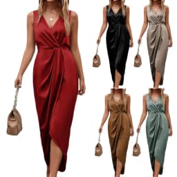 2026 Elegant Double-Sided Fashion Long Dress V-Neck Sleeveless Asymmetrical Slit Women's Spring Summer Dress
