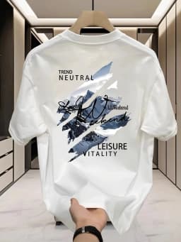 New 100% Cotton Men's T-Shirt With Summer Street Style Pattern Print. Suitable for Casual Combination With Short-Sleeved Tops.