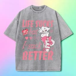 Anime Hazbin Hotel Angel Dust T-shirt Men Women Clothing Gothic Vintage Washed Oversized T Shirt Short Sleeve Cotton Tees Tops