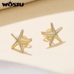 WOSTU 14K Gold Plated Starfish Earrings with 925 Silver Needle, Ocean Stud Earrings for Women Hypoallergenic & Durable Jewelry