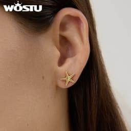 WOSTU 14K Gold Plated Starfish Earrings with 925 Silver Needle, Ocean Stud Earrings for Women Hypoallergenic & Durable Jewelry