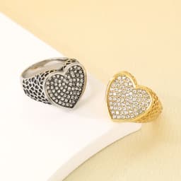 Vintage Heart-shaped Design Women Ring Stainless Steel With Cubic Zircon Wedding Enagement Anniversary Ring