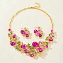 Exaggerated Retro Necklace Earring Set for Women's Luxurious Crystal Banquet Party Photography Dress with Accessories