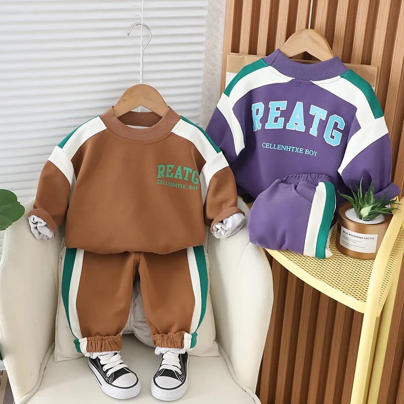 2026Spring New Baby Boys Clothing Sets Letter Print Color Matching Long Sleeve Sweatshirt Tops + Pants Children's Casual Clothes