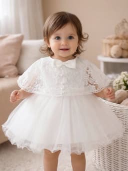 Toddler Girls White Lace Tulle Dress Short Sleeve Bow Party Dress For Birthday Wedding Flower Girl Christening Summer Photoshoot