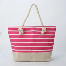 Striped Beach Tote Bag Large Capacity Canvas Shoulder Bag Foldable Zipper Travel Handbag For Travel Work Beach Gym Store