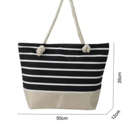 Striped Beach Tote Bag Large Capacity Canvas Shoulder Bag Foldable Zipper Travel Handbag For Travel Work Beach Gym Store