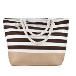 Striped Beach Tote Bag Large Capacity Canvas Shoulder Bag Foldable Zipper Travel Handbag For Travel Work Beach Gym Store