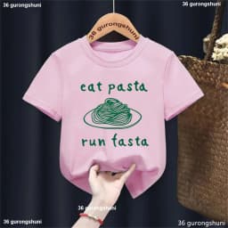 Eat Pasta Run Fasta T-Shirt | Funny Foodie Graphic Print T-Shirt Boys, Running Pasta Shirt Summer Fashion Boys Clothes shirt Top