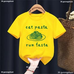 Eat Pasta Run Fasta T-Shirt | Funny Foodie Graphic Print T-Shirt Boys, Running Pasta Shirt Summer Fashion Boys Clothes shirt Top
