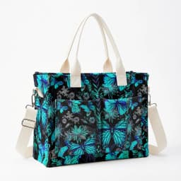 Vibrant Teal Butterfly & Floral Print Corduroy Tote Bag Large Capacity Multi Pocket Nature Lover Commuter Shoulder Bag