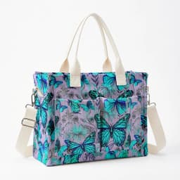 Vibrant Teal Butterfly & Floral Print Corduroy Tote Bag Large Capacity Multi Pocket Nature Lover Commuter Shoulder Bag