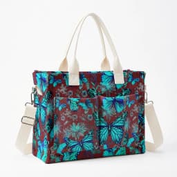 Vibrant Teal Butterfly & Floral Print Corduroy Tote Bag Large Capacity Multi Pocket Nature Lover Commuter Shoulder Bag