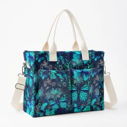 Vibrant Teal Butterfly & Floral Print Corduroy Tote Bag Large Capacity Multi Pocket Nature Lover Commuter Shoulder Bag