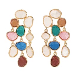 Bohemian-stylecolorful multi-layer gemstone tassel earrings ZA retro-inspired high-end resin ear accessories