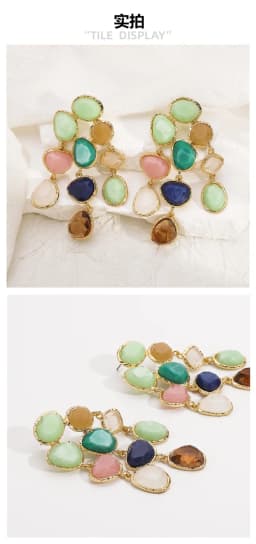 Bohemian-stylecolorful multi-layer gemstone tassel earrings ZA retro-inspired high-end resin ear accessories