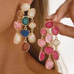 Bohemian-stylecolorful multi-layer gemstone tassel earrings ZA retro-inspired high-end resin ear accessories
