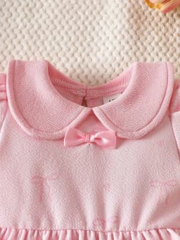 Summer New Arrival: Pink Bow-Tie Peter Pan Collar Puff Sleeve Short-Sleeve Dress for Newborn Baby Girls Sweet, Cute, Elegant, an