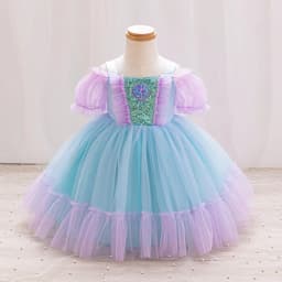 Baby Rapunzel Jasmine Belle Ariel Snow White Dress Up Costume Girl Fluffy Yarn Cake Dress Short Sleeve Knee Length Dress XMZ65